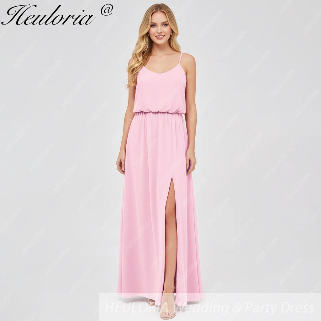 HEULORIA Long Bridemaid dress sweetheart neck chiffon party dress formal dress ED-119