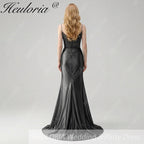 HEULORIA Sage Green Satin Mermaid Evening Dress with Lace Corset Bodice & High Slit ED-212