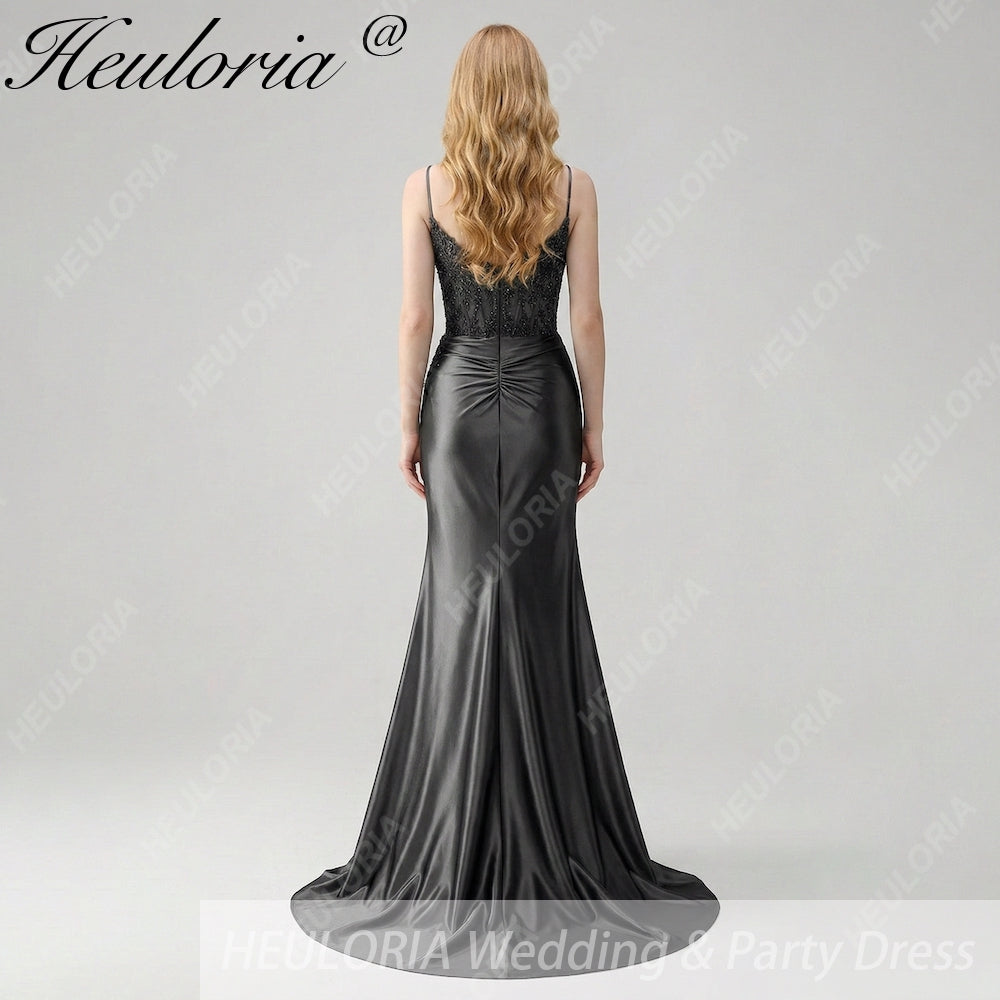 HEULORIA Sage Green Satin Mermaid Evening Dress with Lace Corset Bodice & High Slit ED-212