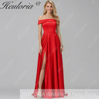 HEULORIA long evening dress off shoulder high slit satin party dress homecoming dress ED-21