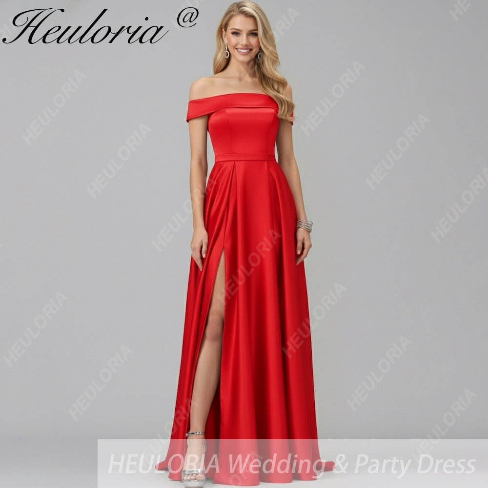 HEULORIA long evening dress off shoulder high slit satin party dress homecoming dress ED-21