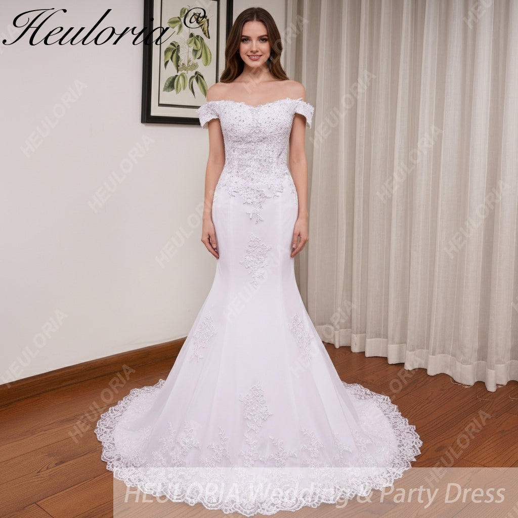 HEULORIA off shoulder Mermaid Wedding Dresses lace up plus size Bride Dress Robe de mariage customize ME-51004