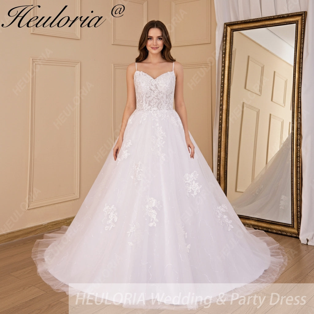 HEULORIA A-line Sweetheart Court Train Lace Tulle Wedding Dress With Sequins AL-717A Main image