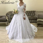 Princess Wedding Dress long sleece v neck lace bride dress plus size robe de mariee Lace beading Wedding Bridal Gown BA-85