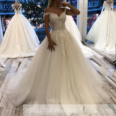 Elegant princess Wedding Dress off shoulder lace applique bride dress robe de mariee Wedding Bridal Gown BA-91