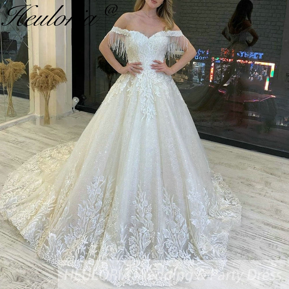 Princess Wedding Dress off shoulder lace bride dress plus size robe de mariee Lace beading Wedding Bridal Gown BA-74 Main image