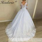 Princess Wedding Dress long sleece v neck lace bride dress plus size robe de mariee Lace beading Wedding Bridal Gown BA-64