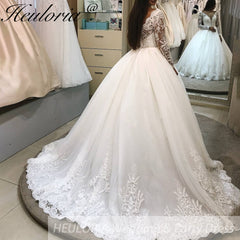 HEULORIA Ball-Gown/Princess V-Neck long sleeve Cathedral Train Tulle Lace Wedding Dress With Sequins BA-228