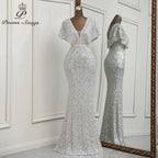 Sexy Deep V neck white mermaid evening dress vestidos de fiesta  party dress robe de soiree de mariage robe femme soiree