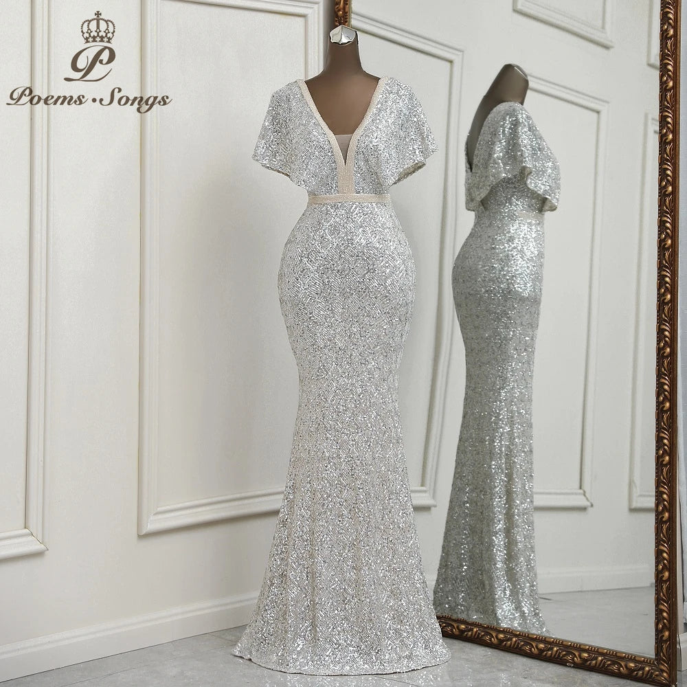 Sexy Deep V neck white mermaid evening dress vestidos de fiesta  party dress robe de soiree de mariage robe femme soiree