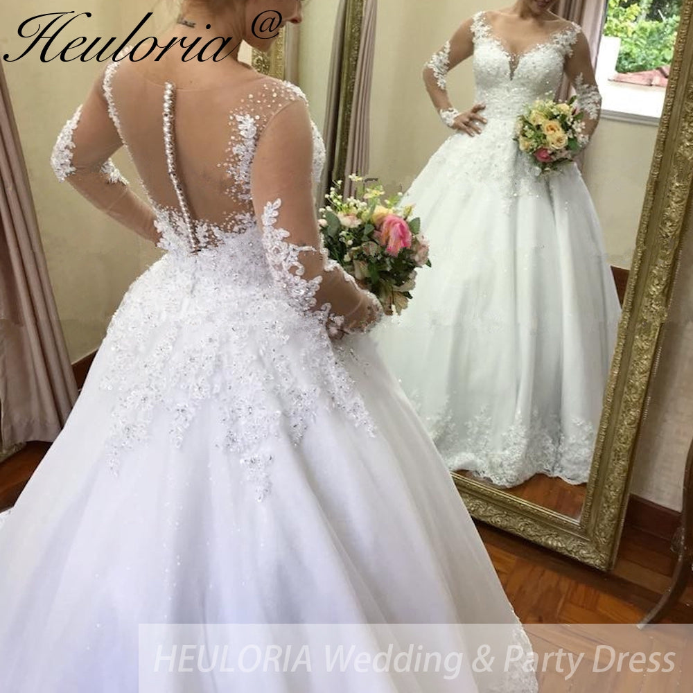 Princess Wedding Dress long sleece v neck lace bride dress plus size robe de mariee Lace beading Wedding Bridal Gown BA-84 Secondary image