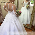 Princess Wedding Dress long sleece v neck lace bride dress plus size robe de mariee Lace beading Wedding Bridal Gown BA-84