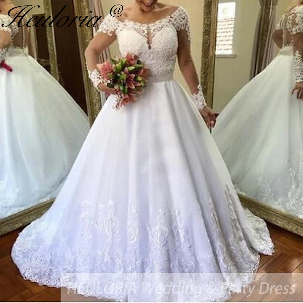 Princess Wedding Dress long sleece lace bride dress plus size robe de mariee Lace beading Wedding Bridal Gown BA-87
