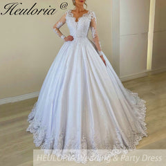 Princess Wedding Dress long sleece v neck lace bride dress plus size robe de mariee Lace beading Wedding Bridal Gown BA-64