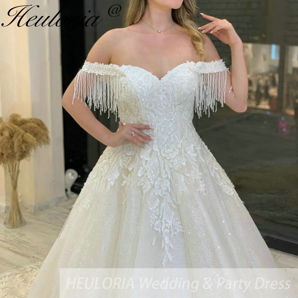 Princess Wedding Dress off shoulder lace bride dress plus size robe de mariee Lace beading Wedding Bridal Gown BA-74