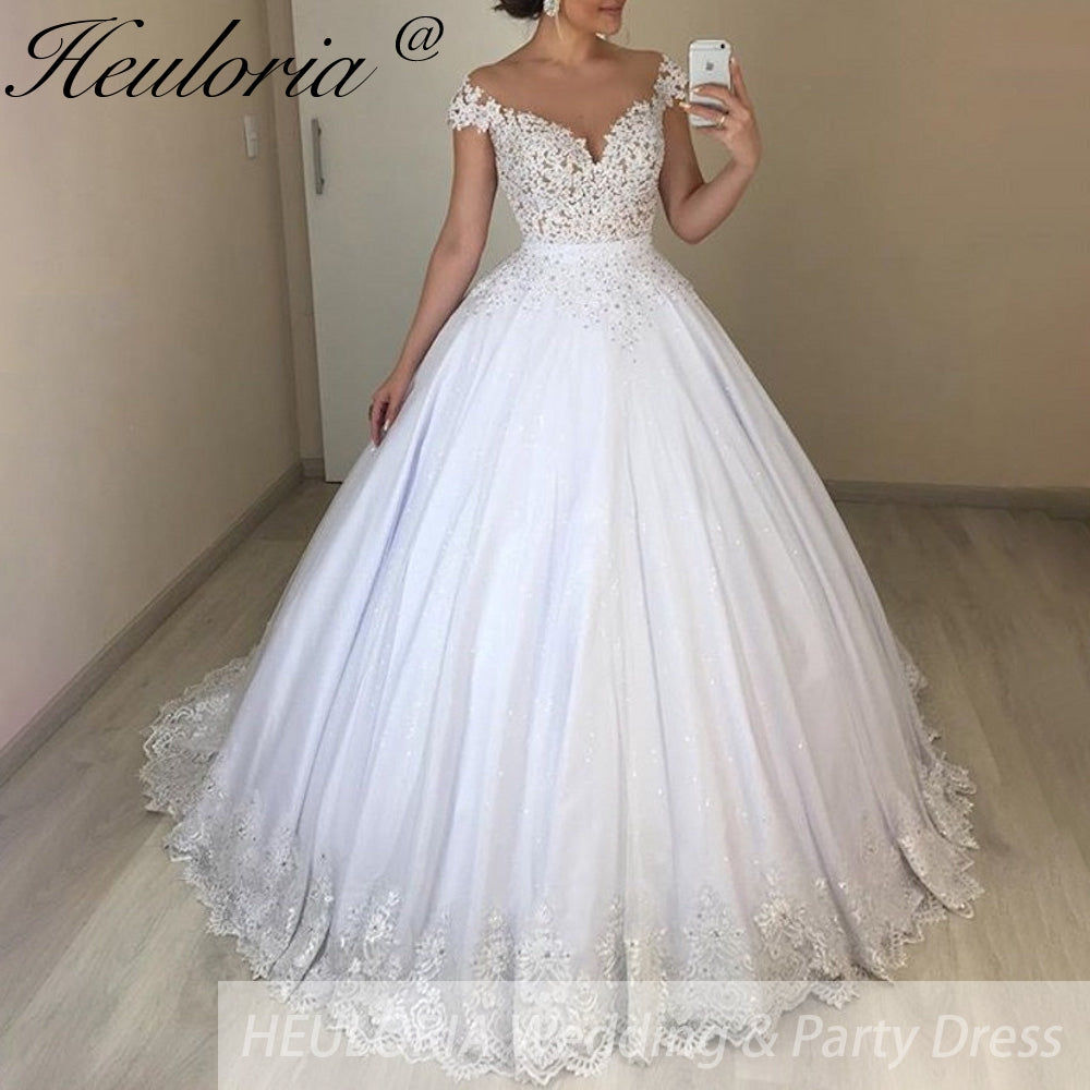 Princess Wedding Dress off shoulder lace bride dress plus size robe de mariee Lace beading Wedding Bridal Gown BA-89