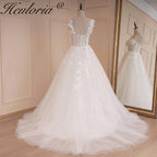 HEULORIA A-line Sweetheart Court Train Lace Tulle Wedding Dress With Sequins AL-543
