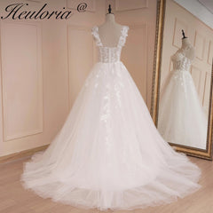 HEULORIA una línea vestido De novia bohemio apliques De encaje con abertura alta falda brillante vestido De novia bata De novia vestido De novia 