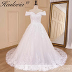 HEULORIA Ball-Gown/Princess Off the Shoulder Court Train Tulle Lace Wedding Dress With Sequins Beading BA-655
