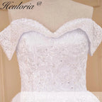 HEULORIA Ball-Gown/Princess Off the Shoulder Court Train Tulle Lace Wedding Dress With Sequins Beading BA-655