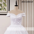 HEULORIA Ball-Gown/Princess Off the Shoulder Detachable sleeve Court Train Tulle Lace Wedding Dress With Sequins Beading BA-0929