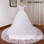 HEULORIA Ball-Gown/Princess Off the Shoulder Detachable sleeve Court Train Tulle Lace Wedding Dress With Sequins Beading BA-0929