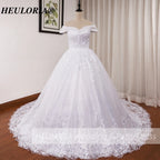 HEULORIA Ball-Gown/Princess Off the Shoulder Detachable sleeve Court Train Tulle Lace Wedding Dress With Sequins Beading BA-0929