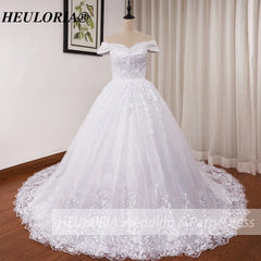 HEULORIA Ball-Gown/Princess Off the Shoulder Detachable sleeve Court Train Tulle Lace Wedding Dress With Sequins Beading BA-0929
