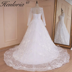 Vestido De baile HEULORIA, vestidos De Boda De Princesa, vestido De novia De encaje De manga larga, cinturón con cuentas, vestido De novia De talla grande 