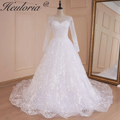 Vestido De baile HEULORIA, vestidos De Boda De Princesa, vestido De novia De encaje De manga larga, cinturón con cuentas, vestido De novia De talla grande 