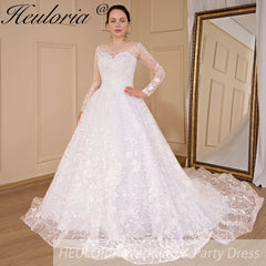 HEULORIA Ball Gown princess Wedding Dresses long sleeve lace bride dress beading belt plus size Robe De Mariee Wedding gown BA-548