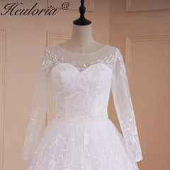 Vestido De baile HEULORIA, vestidos De Boda De Princesa, vestido De novia De encaje De manga larga, cinturón con cuentas, vestido De novia De talla grande 
