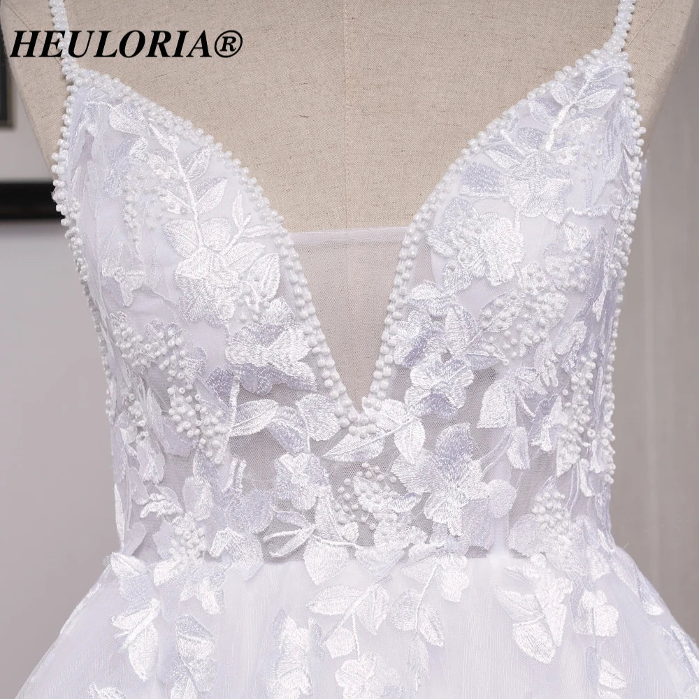 HEULORIA A-line Sweetheart Court Train Lace Tulle Wedding Dress With Sequins beading AL-8195
