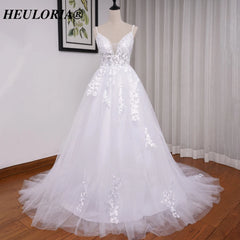 HEULORIA A-line Sweetheart Court Train Lace Tulle Wedding Dress With Sequins beading AL-8195
