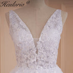 HEULORIA A-line V-Neck Sweep Train Lace Tulle Wedding Dress With Sequins Beading AL-536