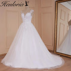 HEULORIA A-line Scoop Illusion Court Train Lace Tulle Wedding Dress With Sequins AL-526