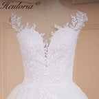 HEULORIA A-line Scoop Illusion Court Train Lace Tulle Wedding Dress With Sequins AL-526