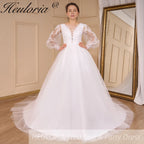 HEULORIA Boho Wedding Dress long sleeve V neck lace bride dress plus size robe de mariee  A line Wedding Bridal Gown AL-783