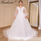 HEULORIA Boho Wedding Dress long sleeve V neck lace bride dress plus size robe de mariee  A line Wedding Bridal Gown AL-783