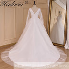 HEULORIA Boho Wedding Dress long sleeve V neck lace bride dress plus size robe de mariee  A line Wedding Bridal Gown AL-783A