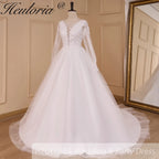 HEULORIA Boho Wedding Dress long sleeve V neck lace bride dress plus size robe de mariee  A line Wedding Bridal Gown AL-783A