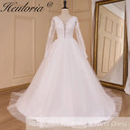 HEULORIA Boho Wedding Dress long sleeve V neck lace bride dress plus size robe de mariee  A line Wedding Bridal Gown AL-783A