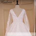 HEULORIA Boho Wedding Dress long sleeve V neck lace bride dress plus size robe de mariee  A line Wedding Bridal Gown AL-783A