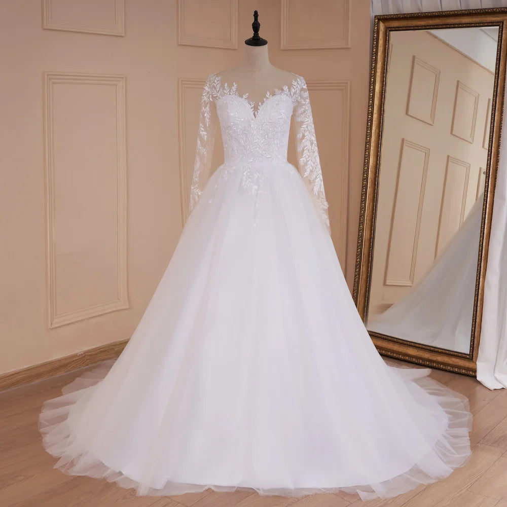 HEULORIA Boho Wedding Dress long sleeve bride dress plus size robe de mariee Lace applique A line Wedding Bridal Gown AL-712