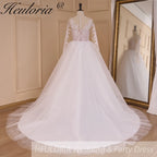 HEULORIA Boho Wedding Dress long sleeve bride dress plus size robe de mariee Lace applique A line Wedding Bridal Gown AL-712