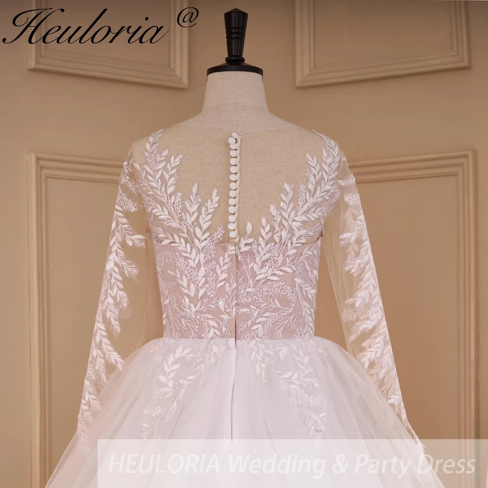 HEULORIA Boho Wedding Dress long sleeve bride dress plus size robe de mariee Lace applique A line Wedding Bridal Gown AL-712