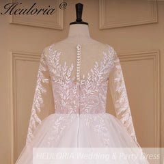 HEULORIA Boho Wedding Dress long sleeve bride dress plus size robe de mariee Lace applique A line Wedding Bridal Gown AL-712