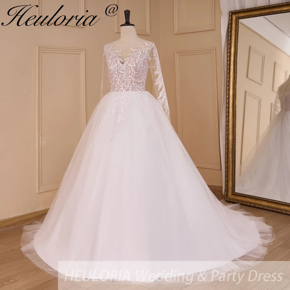 HEULORIA Boho Wedding Dress long sleeve bride dress plus size robe de mariee Lace applique A line Wedding Bridal Gown AL-712