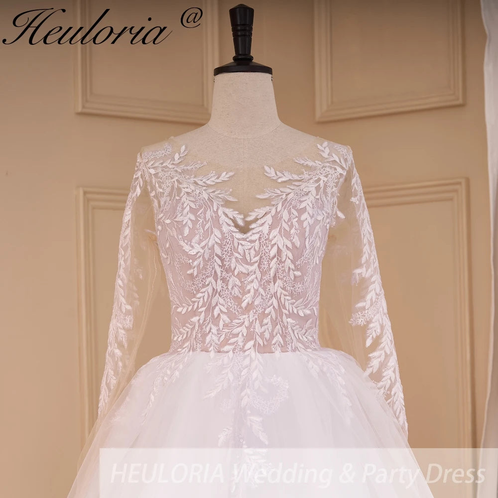 HEULORIA Boho Wedding Dress long sleeve bride dress plus size robe de mariee Lace applique A line Wedding Bridal Gown AL-712