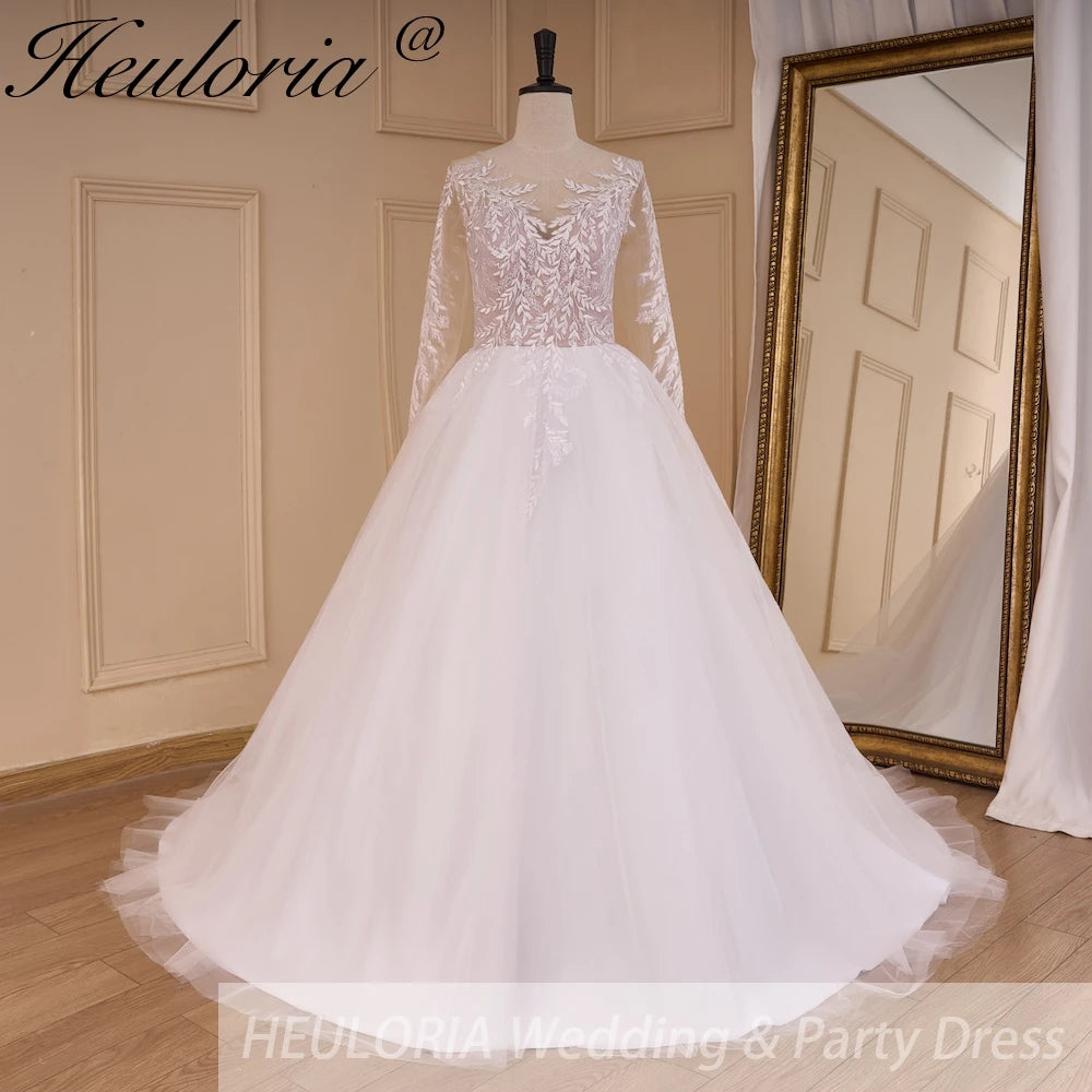HEULORIA Boho Wedding Dress long sleeve bride dress plus size robe de mariee Lace applique A line Wedding Bridal Gown AL-712 Main image